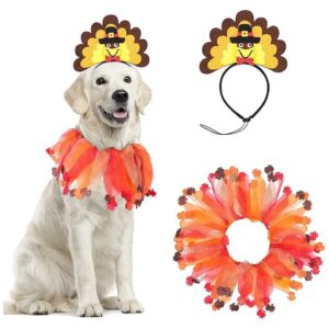 Dog Thanksgiving Costume Turkey Headband with Adjustable Collar for Medium and Large Dogs