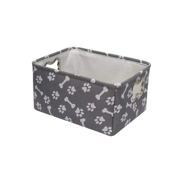 Dog Toy Storage Baskets with Metal Bone-Shaped Handles and Gray Canvas Printing