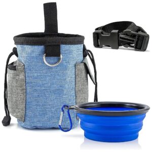 Dog Training Accessory Bag with Poop Bag Dispenser and Collapsible Water Bowl