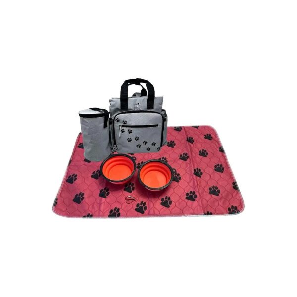 Dog Travel Backpack with Red Blanket and Paw Print for Puppies and Small Dogs