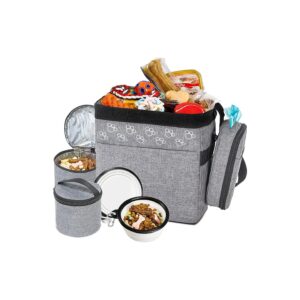 Dog Travel Bag with Food and Treat Containers for Air Travel