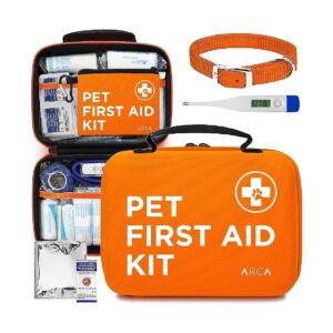 Dog Travel Essentials First Aid Kit with Thermometer and Emergency Collar