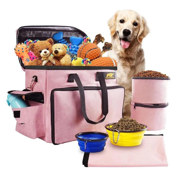 Dog Travel Kit Including Food Containers, Blanket, and Paper Towels