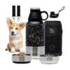 Dog Travel Water Bottle with Treat Holder and Detachable Bowls