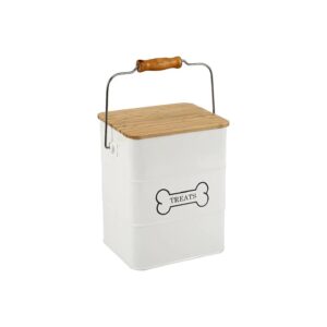 Dog Treat Container with Airtight Metal Food Storage and Wooden Lid