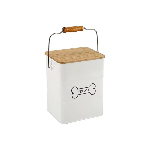 Dog Treat Container with Airtight Metal Food Storage and Wooden Lid