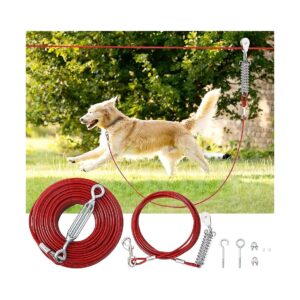 Dog Trolley Runner System with 50FT Dog Lead and 15FT Tie Out Cable for Large Backyards