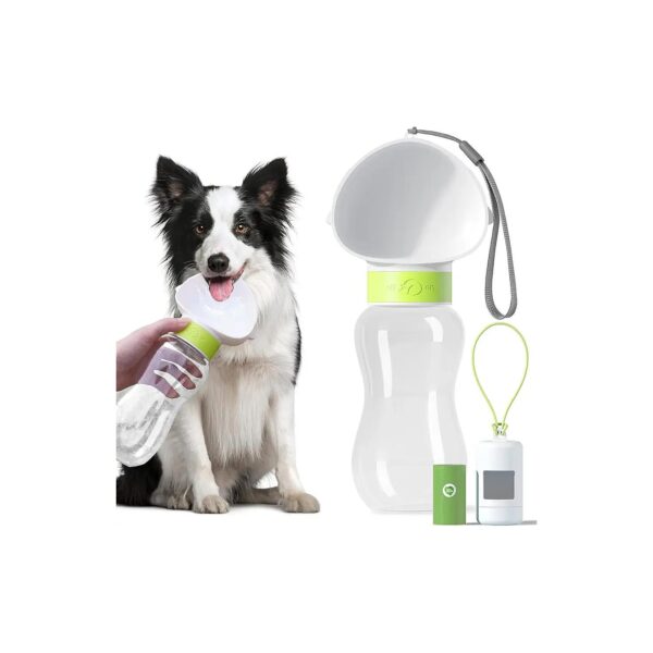 Dog Water Bottle Bowl Dispenser with Single Roll Bag for Pet Waste Disposal on the Go