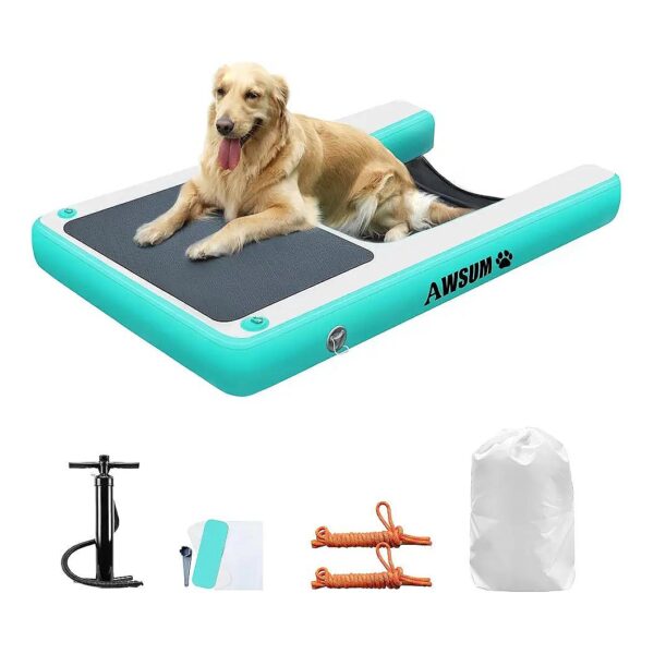 Dog Water Ramp Pool Float for Small Dogs Up to 33 Pounds with Secure Built-In Tethers