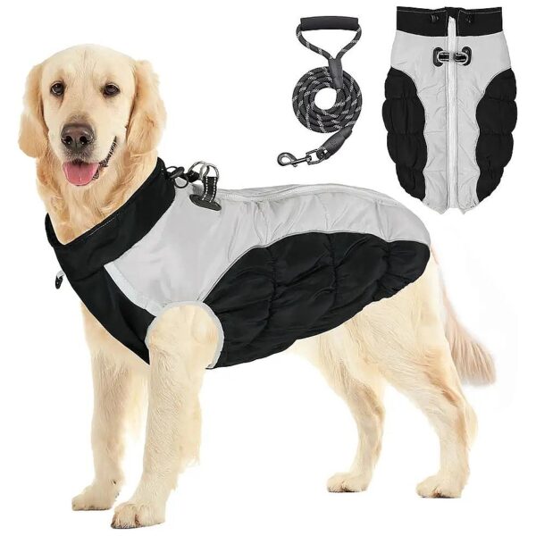 Dog Winter Coat with Zipper Front and Reflective Vest for Cold Weather Protection