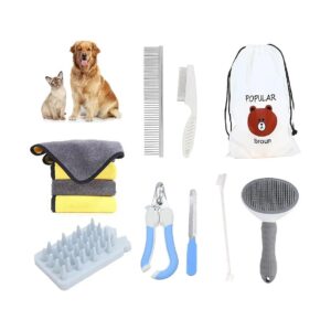 Dog and Cat Brush Set with Automatic Shedding Comb and Nail Clippers