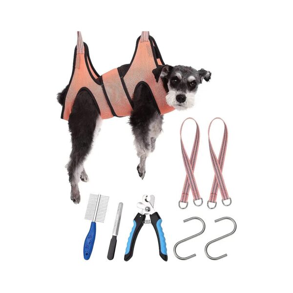 Dog and Cat Grooming Hammock with Wide Strap and Nail Clippers for Safe and Easy Grooming