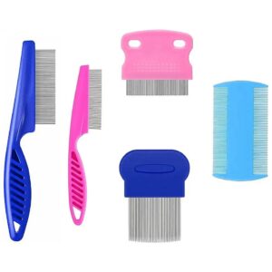 Dog and Cat Grooming Kit with 5-Pack Stainless Steel Combs and Rounded Teeth