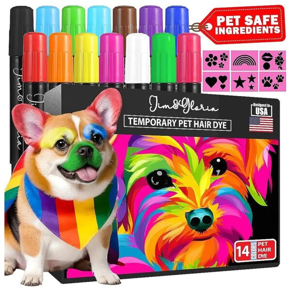 Dog and Cat Hair Color Kit with 14 Markers and Washable Stencil Designs