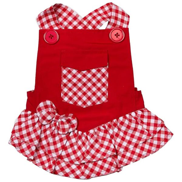 Doggy Red Gingham Overalls Dress for Pets Medium Breed