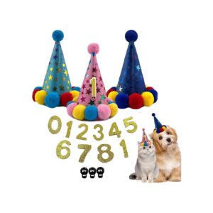 Dogs, and Small Animals - 3/5Pcs Leather Party Hats with Paillette and Pompoms