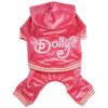 Dolly Graphic Pink Small Dog Tracksuit with Sparkly Rhinestones and Rib Trim