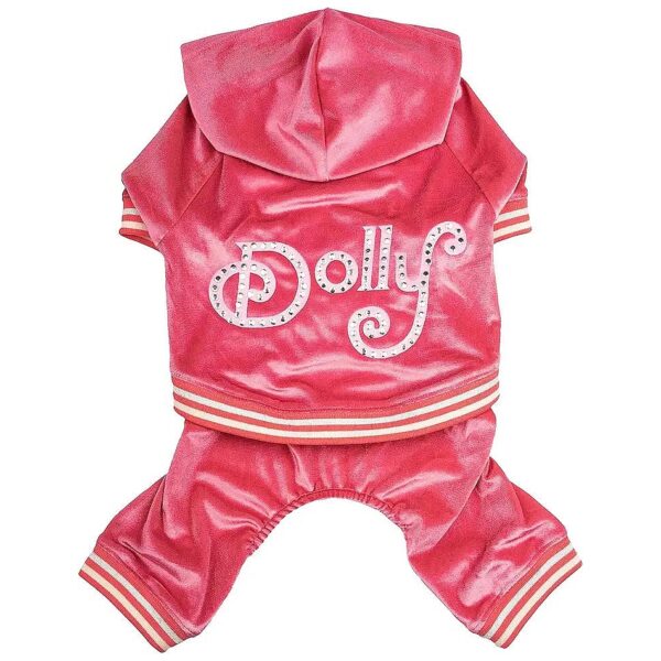 Dolly Graphic Pink Small Dog Tracksuit with Sparkly Rhinestones and Rib Trim