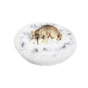 Donut-Shaped OrthoPlush Pet Bed with Snowflake Patterned Faux Fur