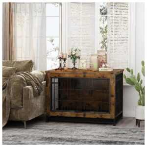 Door Wooden Dog Crate Furniture with Pull-Out Tray and sturdy Construction