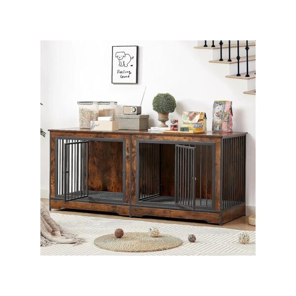 Double Dog Crate Furniture with Adjustable Feet and Hidden Trays for Indoor Decor