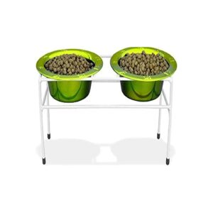 Double Dog Diner Feeder with Stainless Steel Bowls 28oz Corona Lime Finish