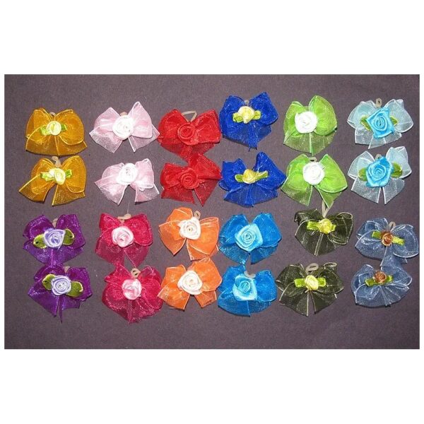 Double Layered Dog Hair Bows with Center Rose Decorations for Pairs