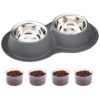 Double Pet Food Bowls with Rubber Mat for Easy Cleaning and Reducing Food Waste