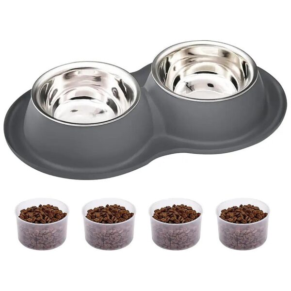 Double Pet Food Bowls with Rubber Mat for Easy Cleaning and Reducing Food Waste