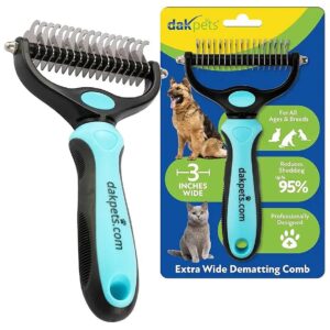 Double Row Undercoat Rake for Dogs and Cats Removes Mats and Loose Hair with Ease