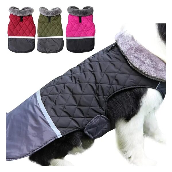 Double-Sided Fleece Dog Coat with Black and Gray Design for Med-Sized Dogs in Winter