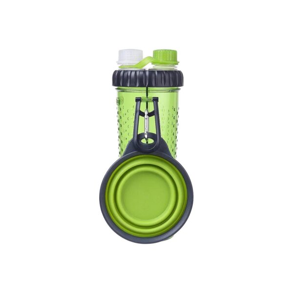 Dual Chambered Pet and Human Hydration Bottle with Collapsible Pet Cup, Green