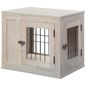 Dual-Purpose Furniture and Dog Crate for Small Dogs in Weathered Grey Finish