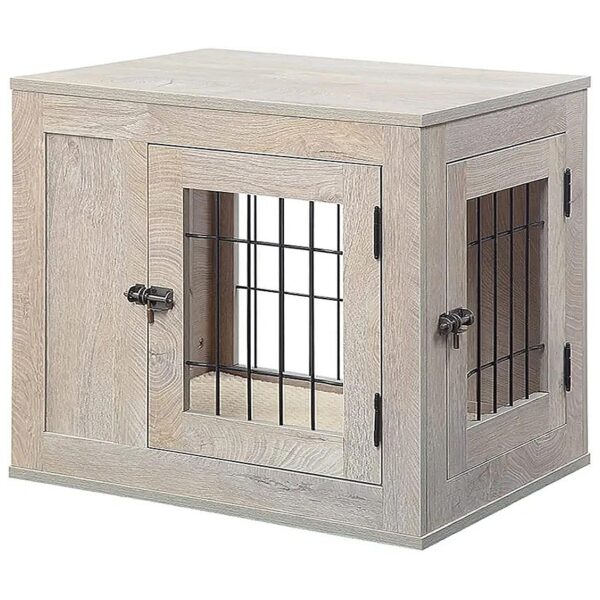 Dual-Purpose Furniture and Dog Crate for Small Dogs in Weathered Grey Finish