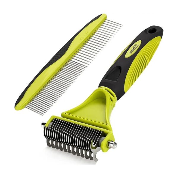 Dual-Sided Undercoat Rake and Dematting Comb for Medium and Long-Haired Dogs and Cats