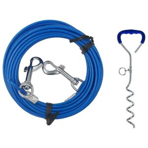 Durable 20ft Dog Tie Out Cable and Ground Anchor Stake for Yard Leash and Outdoor Camping