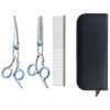 Durable 4 in 1 Dog Scissors Kit Curved Thinning Shear Pet Comb Gift Box Leather Case