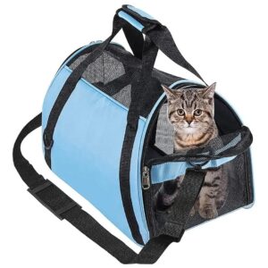 Durable Breathable Mesh Blue Cat Dog Pet Carrier for Small Medium Pets, Airline Approved