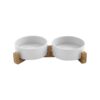 Durable Ceramic Bowls and Bamboo Stand for Pet Food and Water for Cats and Dogs 4 Cup Set