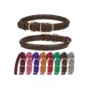 Durable Dark Brown Rolled Leather Dog Collar for Small Medium Large Dogs