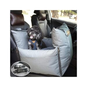 Durable Dog Car Booster Seat with Two Adjustable Leash Dog Harness Belts