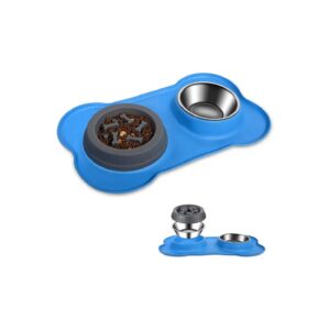 Durable Dog Food and Water Bowls with Silicone Mat for Easy Cleaning and Storage