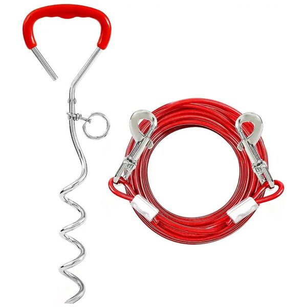 Durable Dog Yard Stake and Tie Out Cable Set for Small to Large Dogs