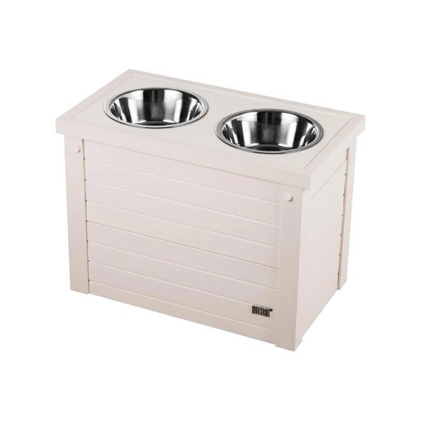 Durable ECOFLEX Dog Feeder with Stainless Steel Bowls and Sliding Lid Storage for Shelves