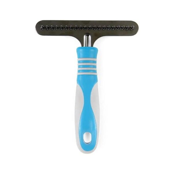 Durable Ergonomic Dog Undercoat Rake for Heavy Coated Breeds Blue Color