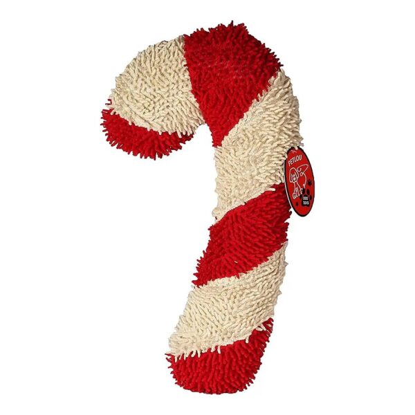 Durable Fabric Plush Squeaker Dog Toys with Crinkle Effect Candy Cane Design