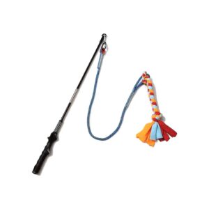 Durable Flirt Pole Toy for Dogs Chase and Tug of War with Steel Rod and Nylon Cord