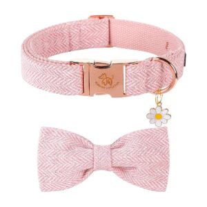 Durable Herringbone Pink Dog Collar with Bow for Small Dogs