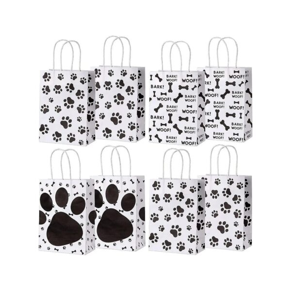 Durable Kraft Paper Dog Paw Print Party Bags with Handles for Pet Treats and Snacks