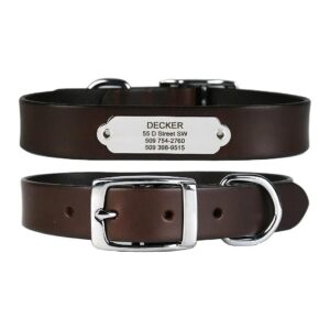 Durable Leather Dog Collar with Adjustable Size and Rivet-On Stainless Steel Nameplate